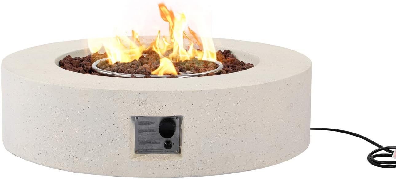 HOMPUS Outdoor Propane Fire Pit, 50,000 BTU 42-inch Round White Sandstone Concrete Fire Table w L... | Amazon (US)