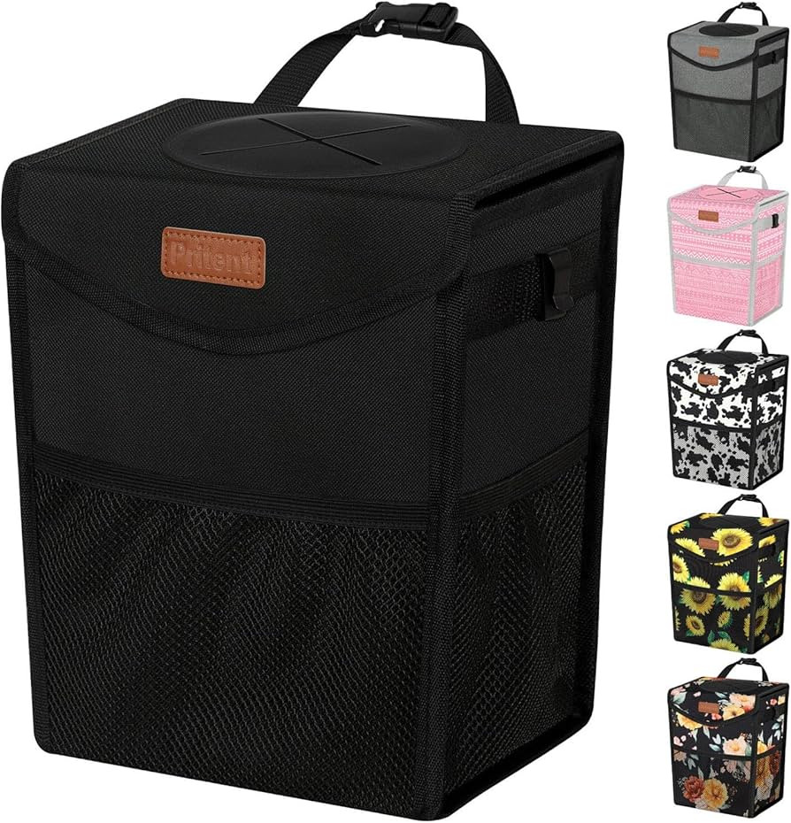 Pritent Car Trash Can with Lid, Cute Leakproof Car Trash Garbage Bag Hanging Vehicle Trash Bin Sm... | Amazon (US)