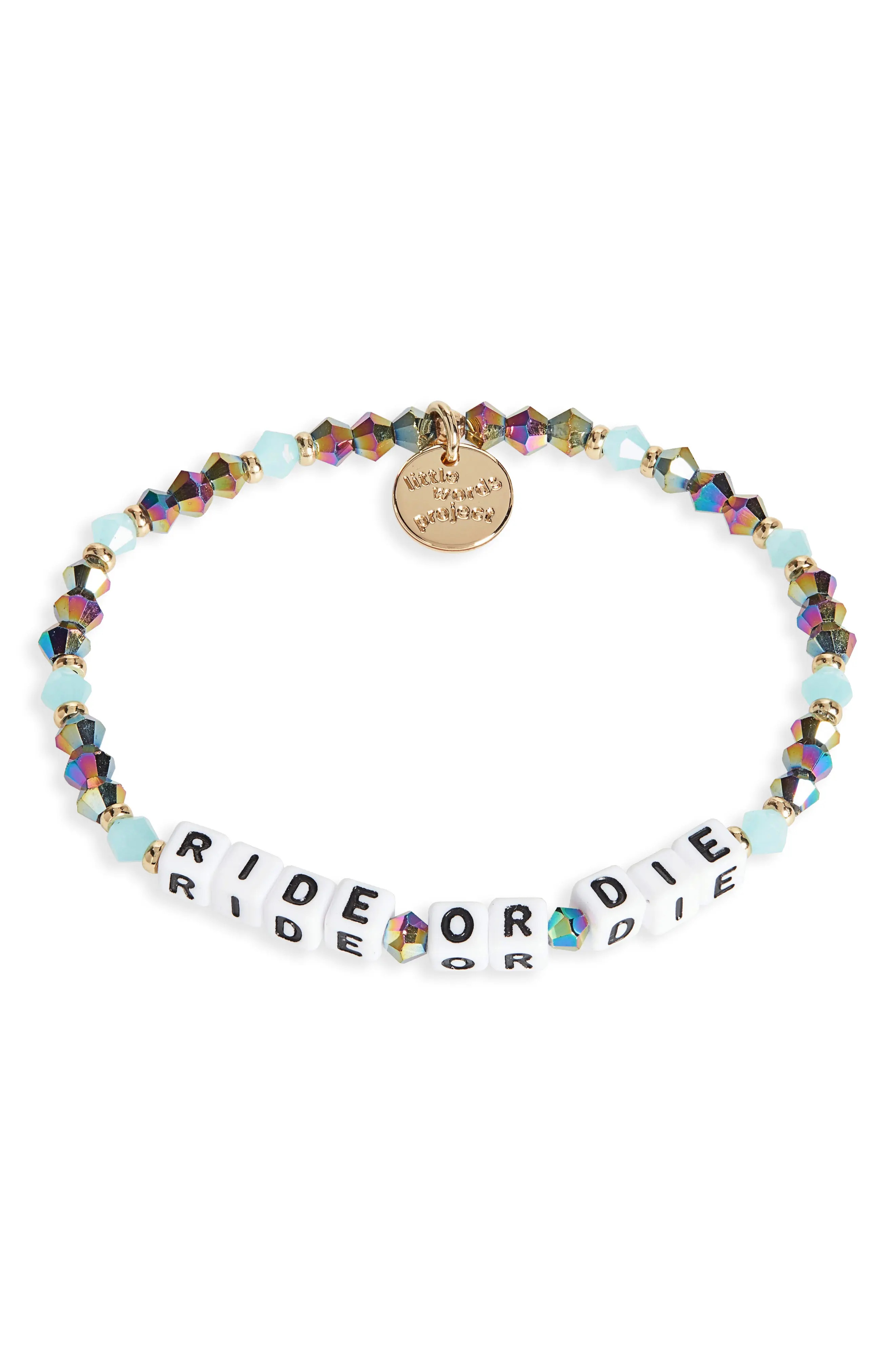 Little Words Project Ride or Die Stretch Bracelet in Blue Metal White at Nordstrom, Size Medium | Nordstrom