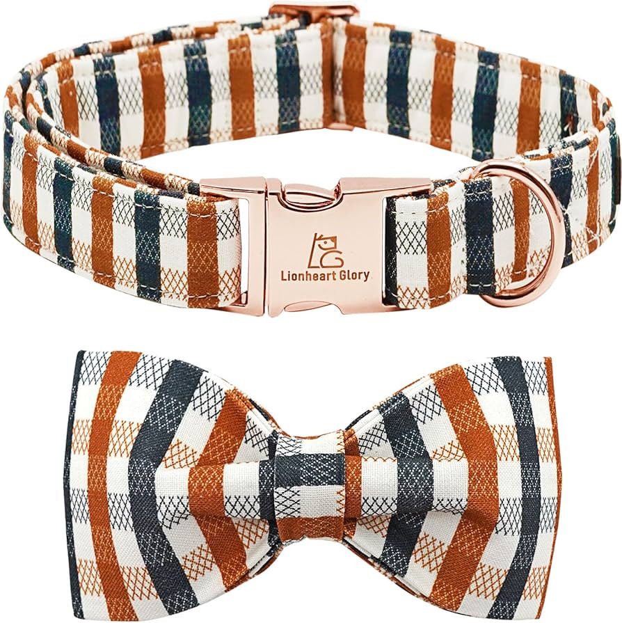 Lionheart glory Plaid Dog Collars Bowtie Dog Collar Heavy Duty Adjustable Fall Dog Collar for Lar... | Amazon (US)