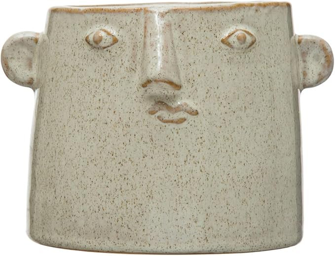Creative Co-Op Stoneware Abstract Face, White Planter | Amazon (US)