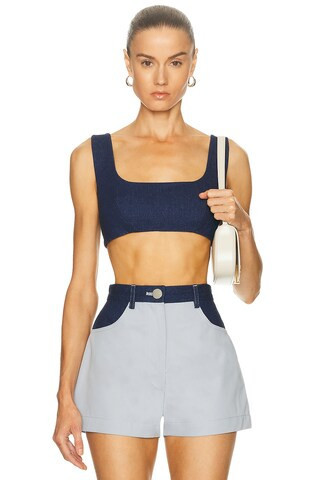 MATTHEW BRUCH Tie Back Crop Top in Blue | FWRD 