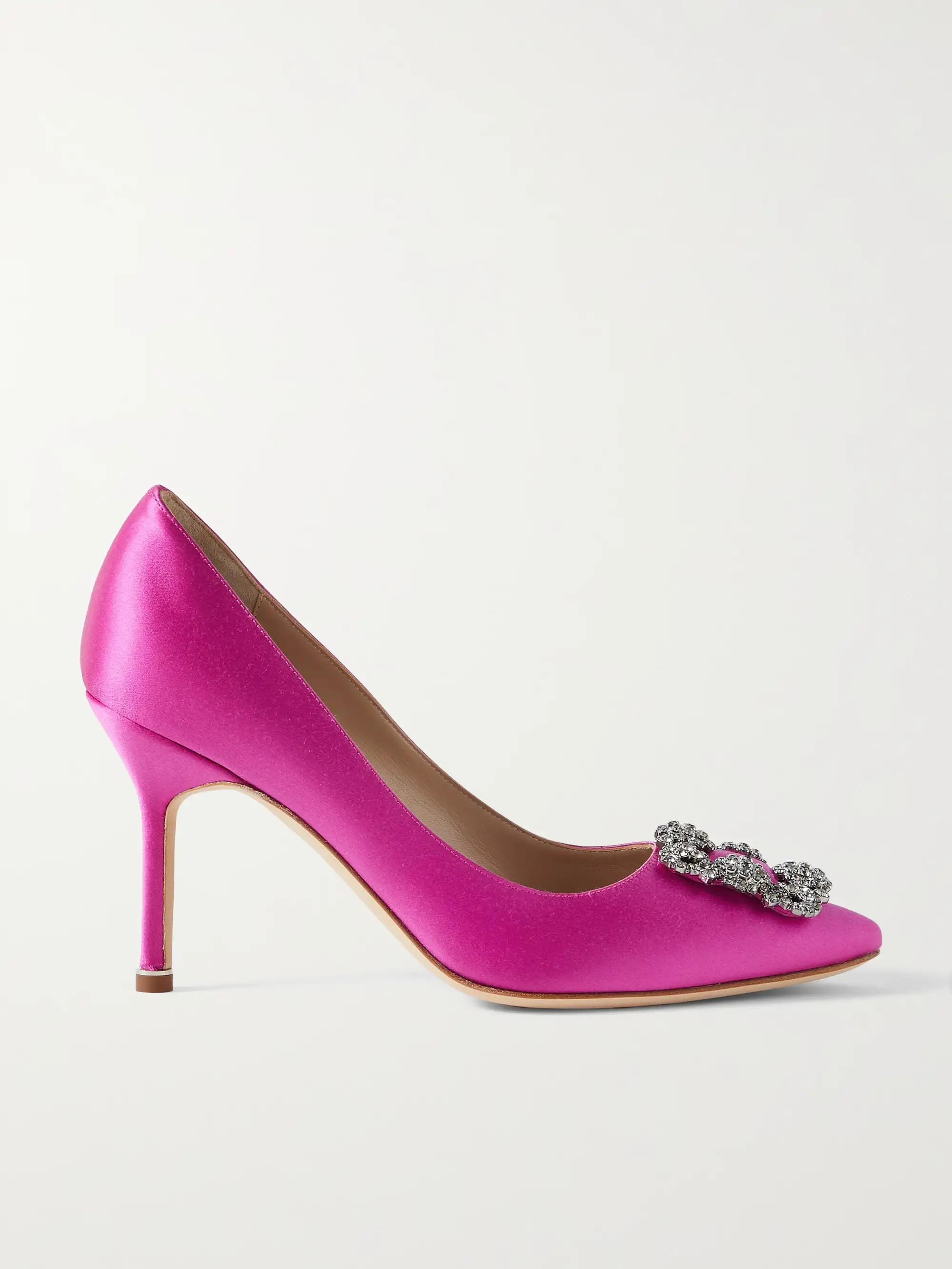 Fuchsia Hangisi 90 embellished satin pumps | MANOLO BLAHNIK | NET-A-PORTER | NET-A-PORTER (UK & EU)