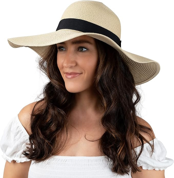 Women Floppy Sun Hat with Wide Brim—Foldable Roll-Up Straw Beach Hat UPF 50 | Amazon (US)