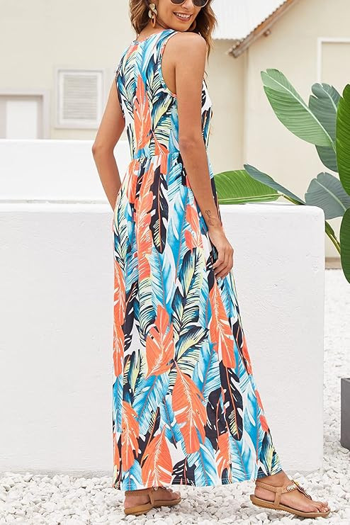 Hount Women's Summer Sleeveless Striped Flowy Casual Long Maxi Dress with Pockets | Amazon (US)