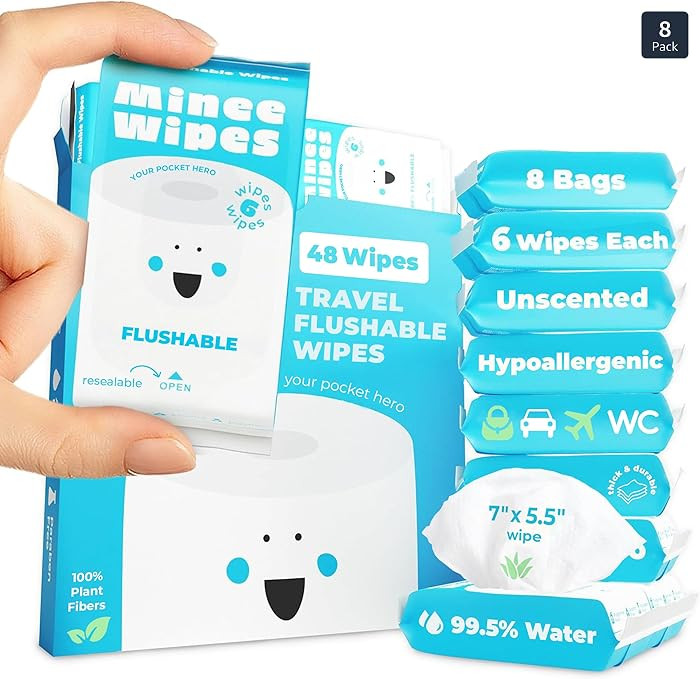 Impossibly Compact Travel Flushable Wipes - 99.5% Water and Aloe - Safe for Sensitive Skin, Hypoa... | Amazon (US)