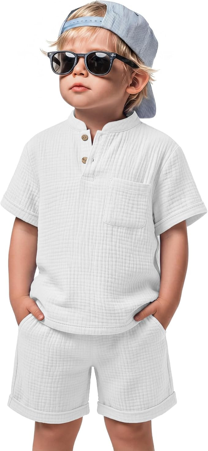 Xaatren Baby Boy 2 Piece Cotton Outfits 18M-5T Toddler Short Sleeve Button Shirt Shorts Pockets S... | Amazon (US)
