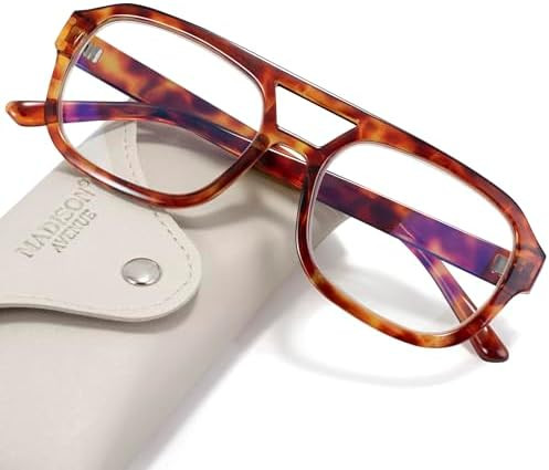 Madison Avenue Retro Aviator Blue Light Blocking Glasses for Women Men with Case, Trendy Rectangl... | Amazon (US)