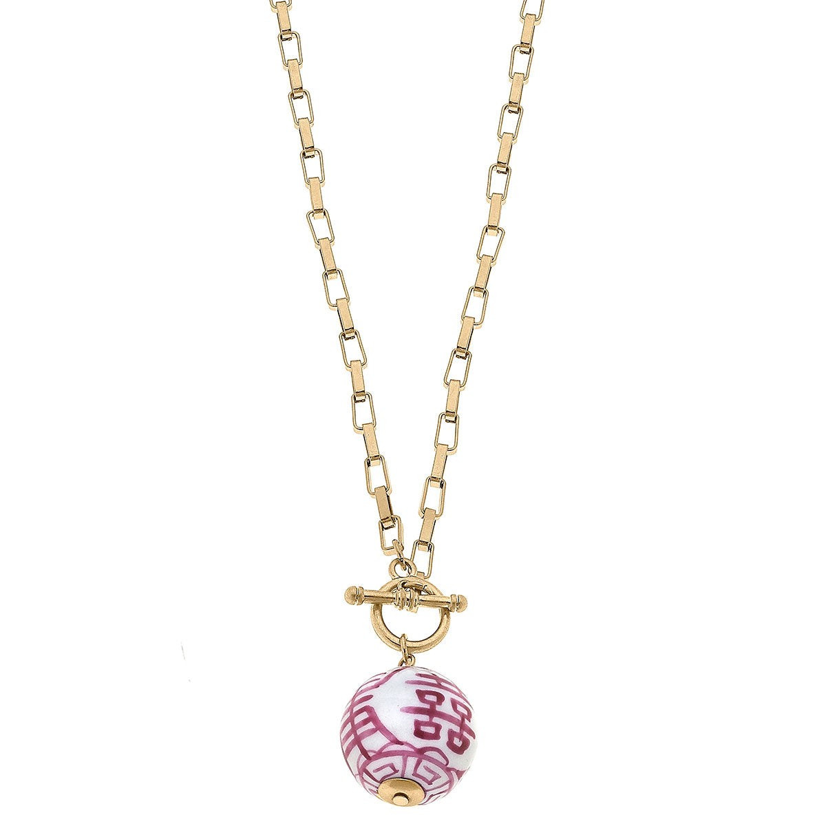 Laurel Chinoiserie T-Bar Necklace in Pink & White | CANVAS