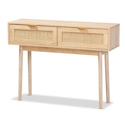 Baird Wood and Rattan 2 Drawer Console Table Brown - Baxton Studio | Target