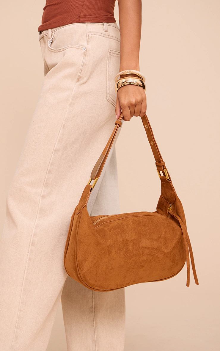 Tan Suede Oversized Slouchy Shoulder Bag | PrettyLittleThing US