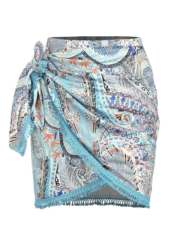 ZAFUL Slit Skirt for Women Boho Print Tie Side Wrap Tassel Casual Beach Mini Skirt | Amazon (US)