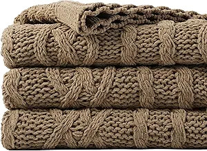 Battilo Camel Tan Throw Blanket for Couch,51"x67", Cable Chenille Knitted Throw Blankets for Bed,... | Amazon (US)