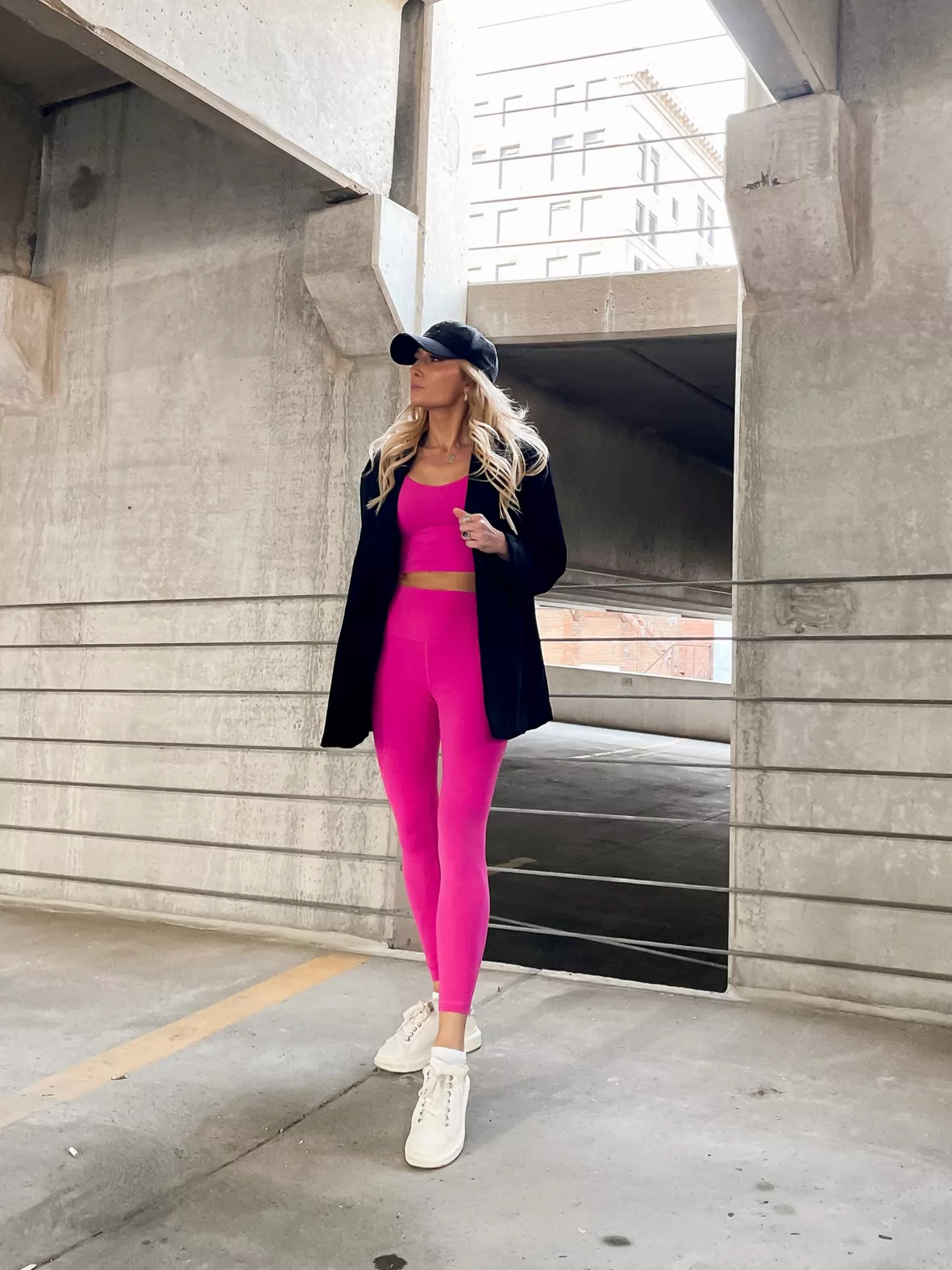Black Tights with Hot Pink Blazer Outfits (2 ideas & outfits)