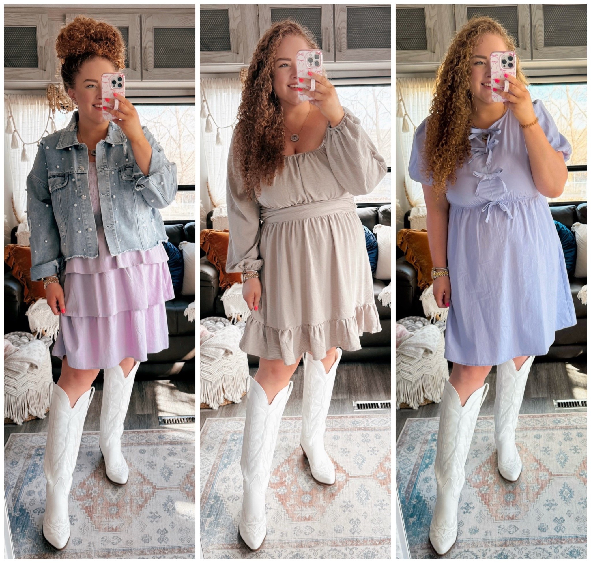 Amazon spring concert outfits 🌸purple dress | amazon purple dress | bow dress | amazon dress | boots | cowgirl boots | white boots | white cowgirl boots | concert look | concert outfit | concert finds | concert outfit inspo | spring concert outfit | spring | spring finds | spring fashion finds | amazon spring finds | amazon spring fashion | spring outfit inspo | spring transition look | spring transition outfit | spring concert | spring concert outfit | country concert outfit | green dress | amazon green dress | light green dress | amazon light green dress | purple ruffle dress | amazon ruffle dress | denim jacket | amazon Denim jacket | pearl denim jacket 

#LTKMidsize #LTKSpringSale #LTKStyleTip