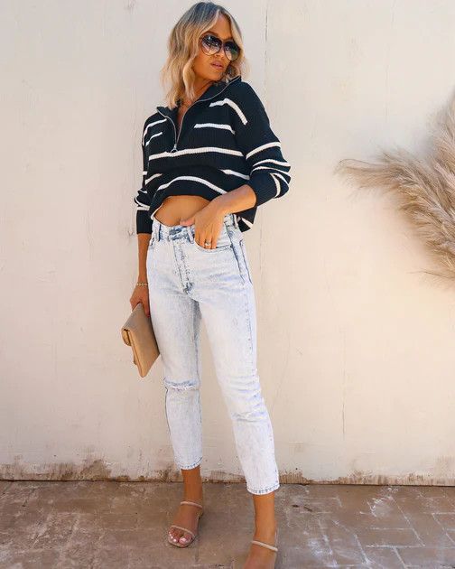 Reese Cotton Striped Half Zip Pullover Sweater - FINAL SALE | VICI