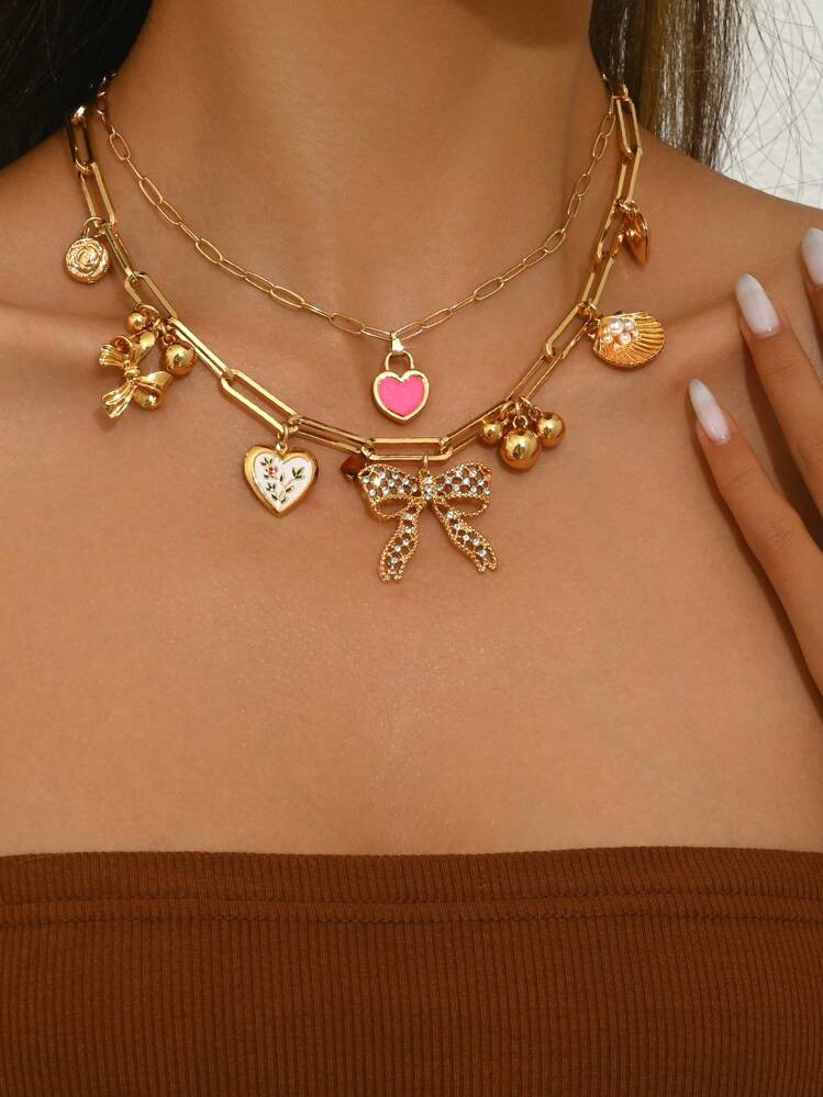 1pc Unique Fashion 18K Electroplated Metal Bling Rhinestone Butterfly, Heart Floral Painting Drip... | SHEIN