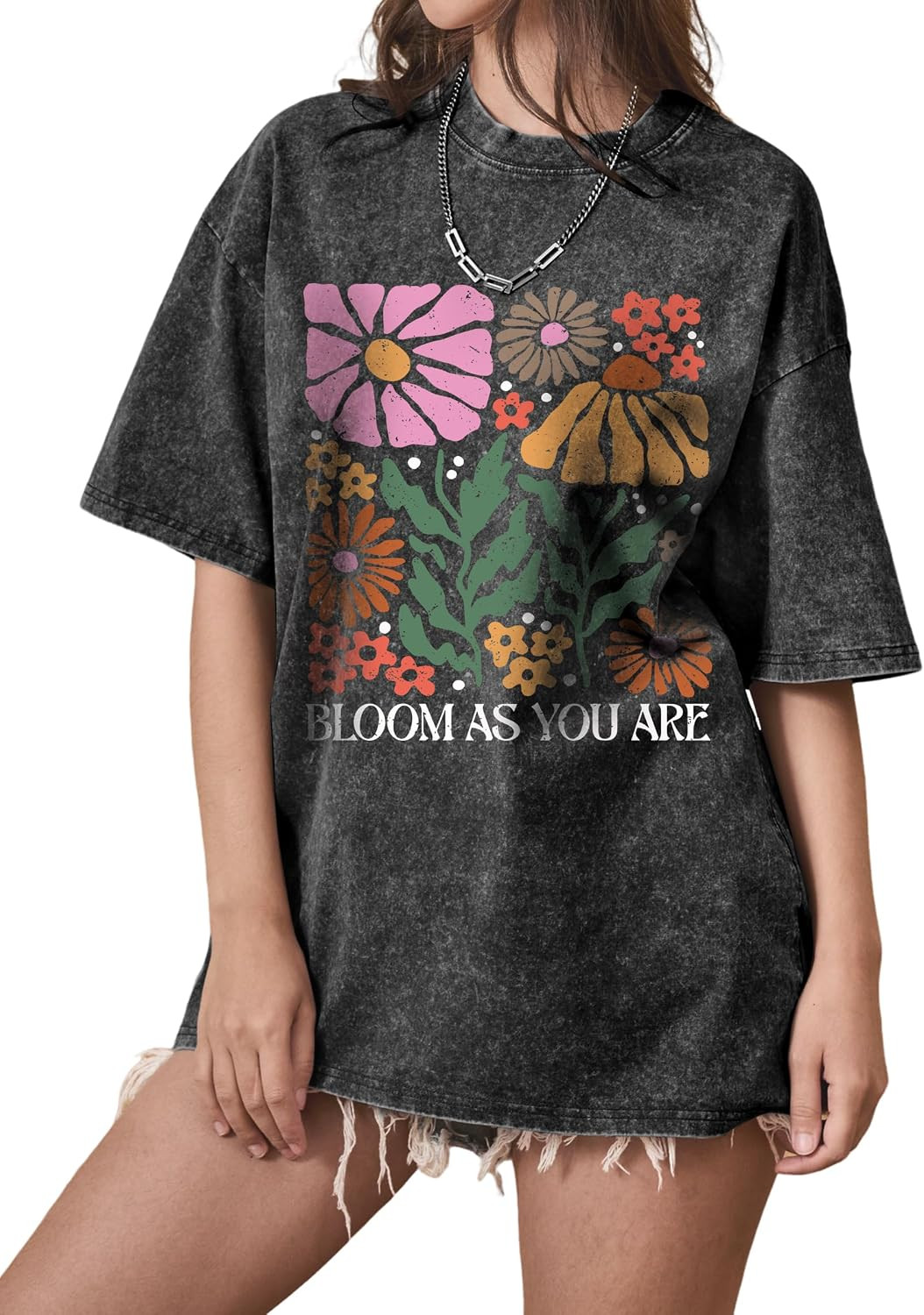 Womens Oversized Flower Graphic T Shirts Short Sleeve | Amazon (US)