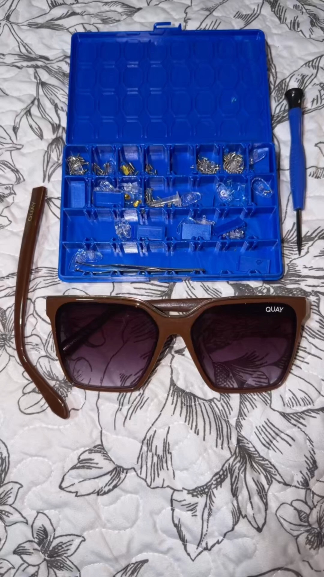 Saving My Favorite Quay Sunnies! 🛠️🕶️

Some might say it’s completely unnecessary and that I should just move on and buy a new pair... but when I find something I truly love, I just cannot let it go! These Quay sunglasses are my absolute favorites, so I had to pull out the mini toolkit and perform a little DIY surgery to fix them up.

(please don’t judge the absolute chaos inside my blue glasses repair kit! 🙈 I literally dropped it on the ground, so every single micro-screw and nose pad went flying and it’s a completely unorganized mess right now!)

These sunglasses are the perfect everyday frame—they're super flattering, lightweight, and go with every single outfit. If you love a good statement neutral pair of shades with a minor accent piece (gold rimmed top) these are a total wardrobe staple.

#LTKTravel #LTKBeauty #LTKvlog