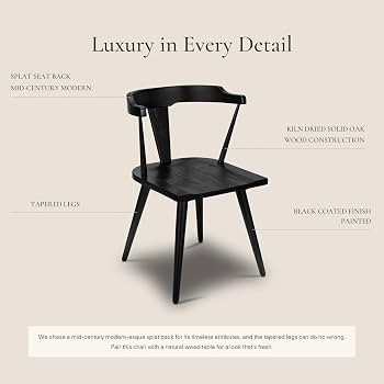 Poly & BARK Mid Century Modern Enzo Black Dining Chair \u2013 Solid Oak Wood Splat Back Chair, 18... | Amazon (US)