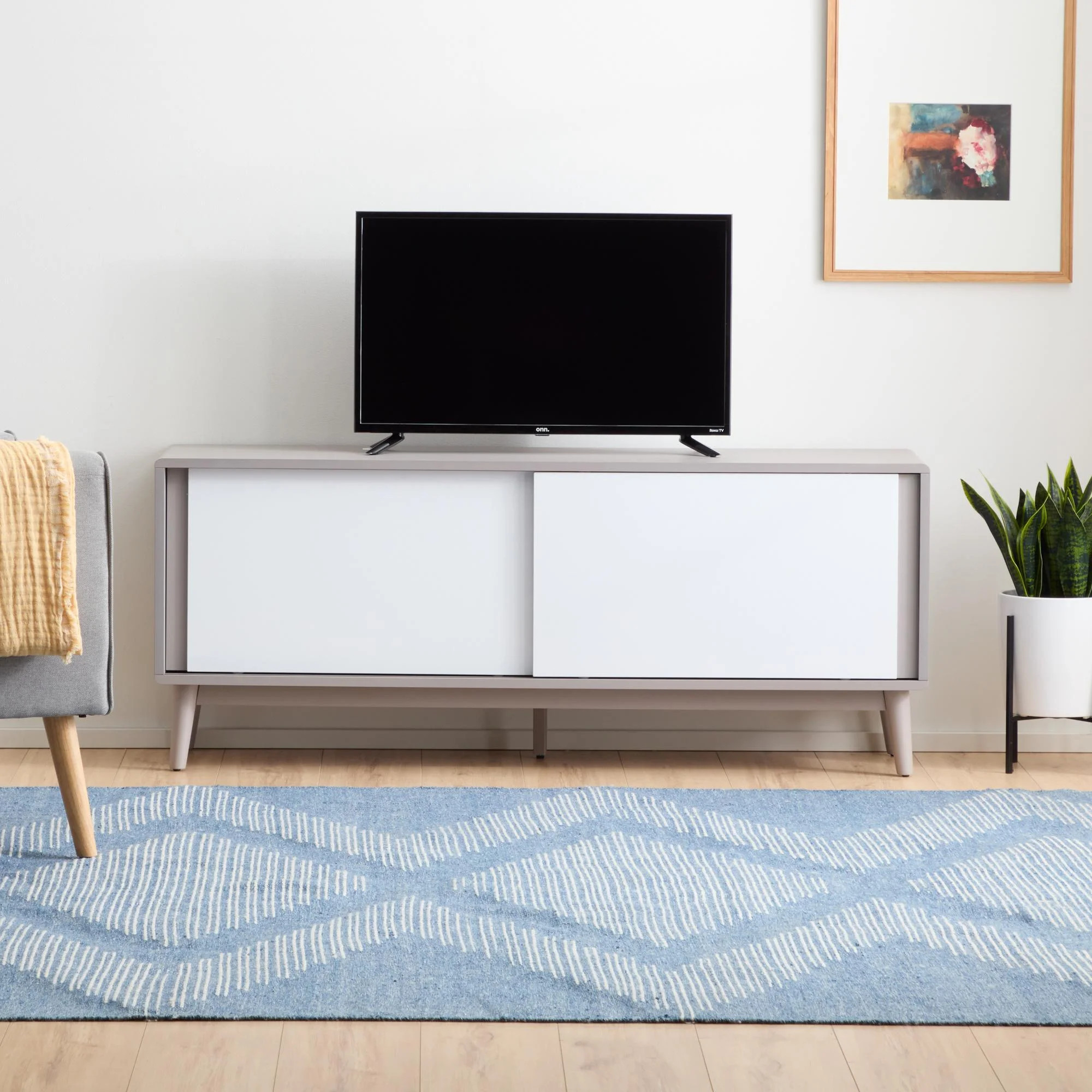 Gap Home Mid-Century Wood TV Stand, Gray and White | Walmart (US)