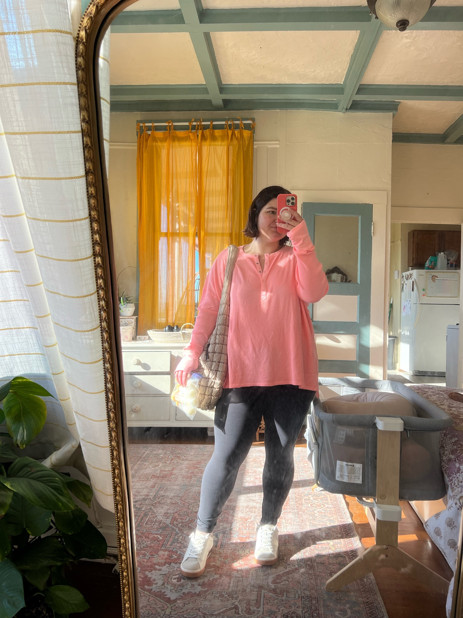 Postpartum outfit of the day. Oversized waffle Henley from aerie size XL (on sale!), the best lululemon align leggings size 10, 23” length. Cute sneakers from dolce vita in wide sizing  

#LTKfindsunder50 #LTKmidsize #LTKsalealert