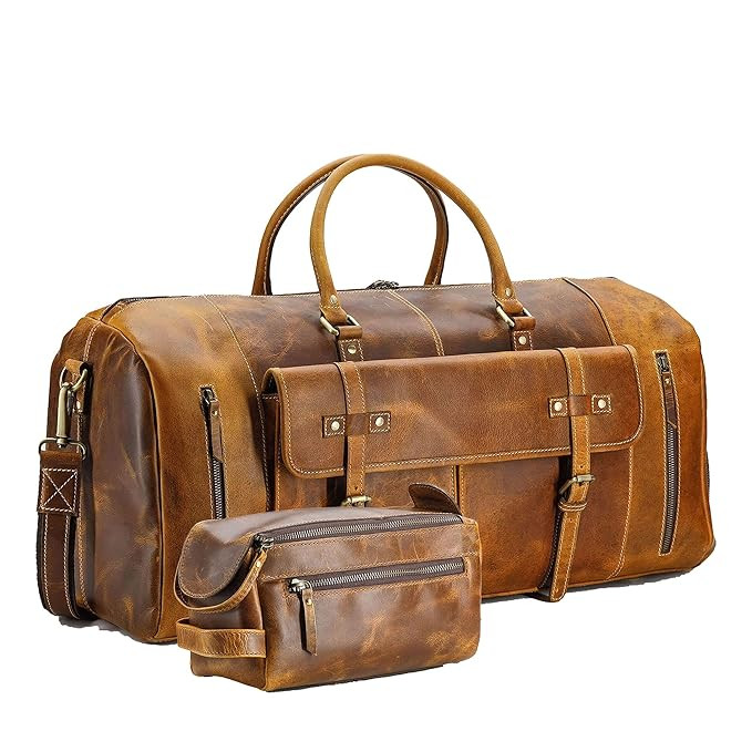 Leather Unisex Toiletry Bag Travel Dopp Kit and leather 24 inch overnight weekend shoe duffle bag... | Amazon (US)