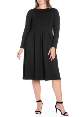 24seven Comfort Apparel Women's Plus Size Long Sleeve Fit-and-Flare Midi Dress, Black, 1X | Belk