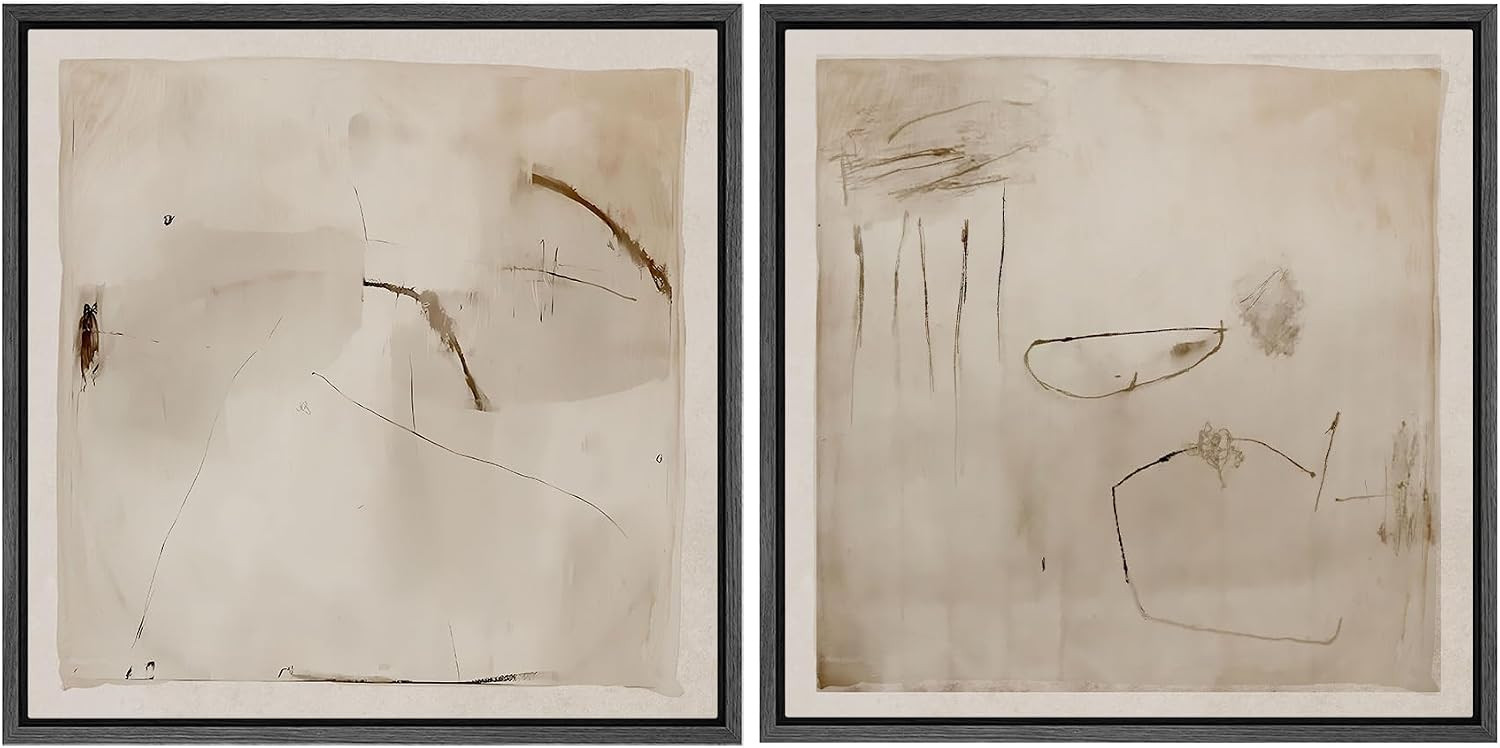 SIGNFORD Framed Canvas Print Wall Art Set Minimalist Abstract Ink Wash Illustrations Modern Art Minimal Relax/Calm for Living Room, Bedroom, Office - 24"x24"x2 Black | Amazon (US)