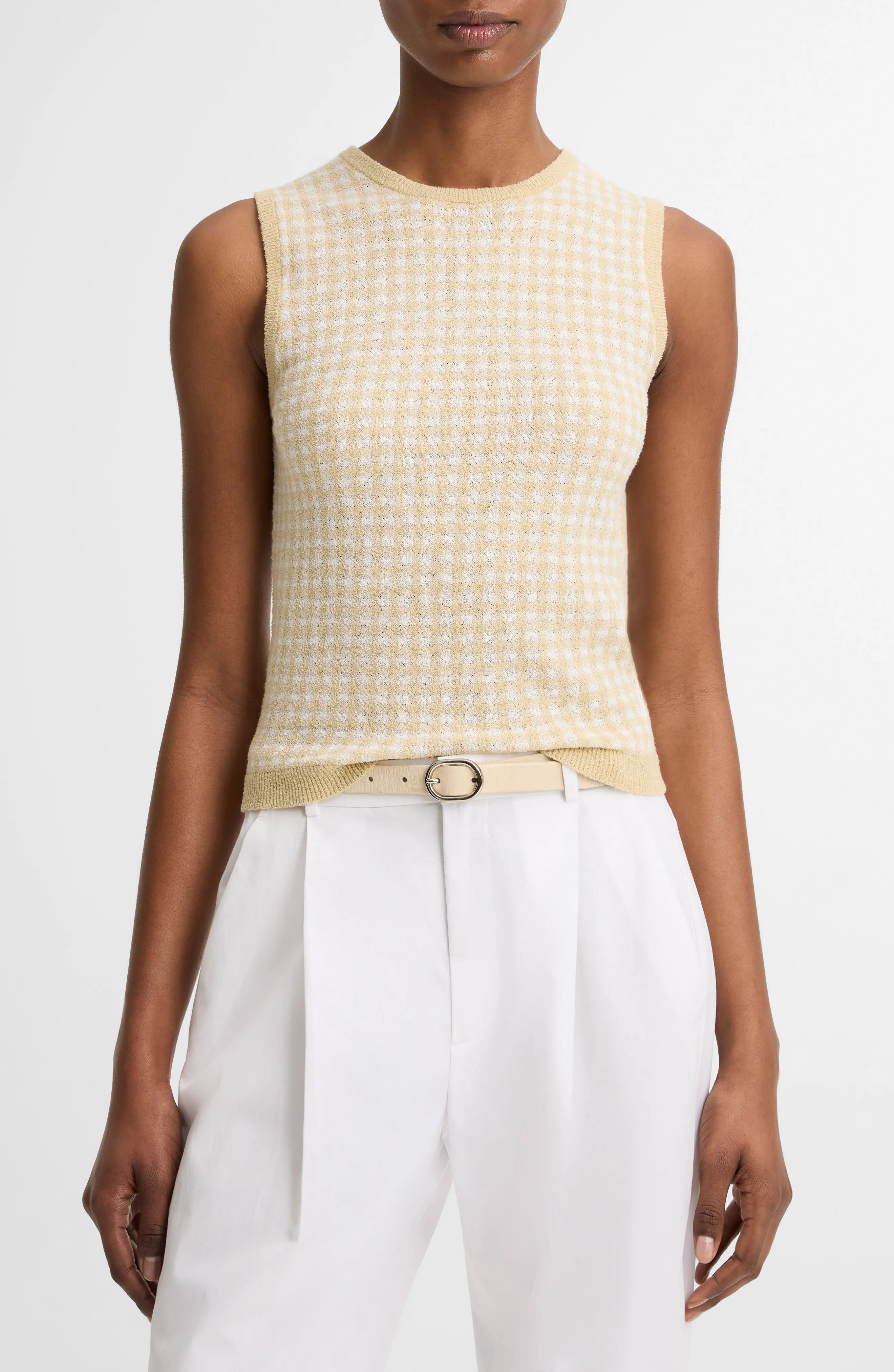 Vince Gingham Check Sleeveless Wool & Cotton Blend Sweater (Women) | Nordstrom | Nordstrom