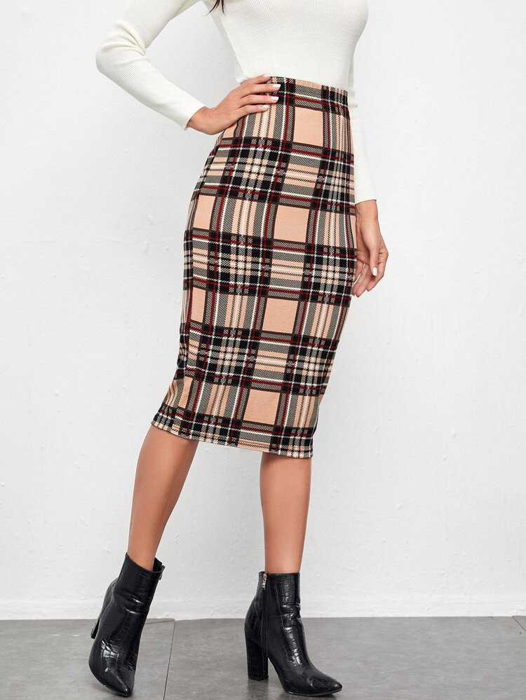 SHEIN Plaid High Waist Pencil Skirt | SHEIN