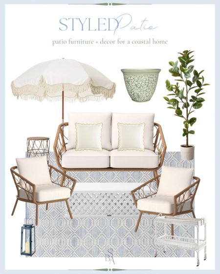 New styled patio! Several of these pieces are on sale. The end of summer is a great time to buy outdoor furniture and decor for  next season! 

Outdoor patio furniture, patio furniture, patio set, patio decor, coastal furniture, coastal decor, blue and green, patio furniture sale, outdoor umbrella, outdoor bar cart, outdoor entertaining 

#LTKSeasonal #LTKsalealert #LTKhome