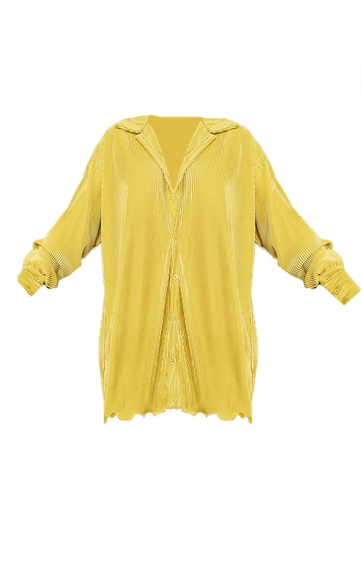 Chartreuse Plisse Frill Hem Shirt Dress | PrettyLittleThing UK