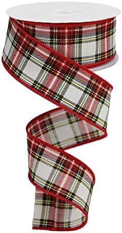 Printed Plaid Look Wired Edge Ribbon, 10 Yards - (Navy, Green, Red, Yellow, White, 1.5 Inch) | Amazon (US)