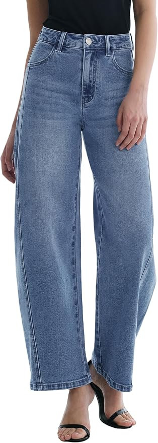 Barrel Jeans for Women Baggy High Waisted Wide Leg Jeans Strechy Y2K Comfort Ankle Denim Pants | Amazon (US)