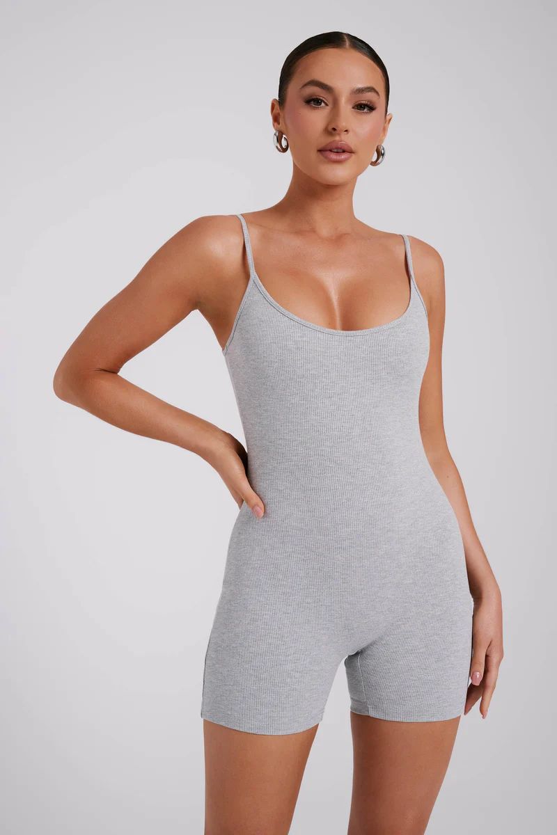 Alexis Ribbed Cami Playsuit - Grey Marle | MESHKI US