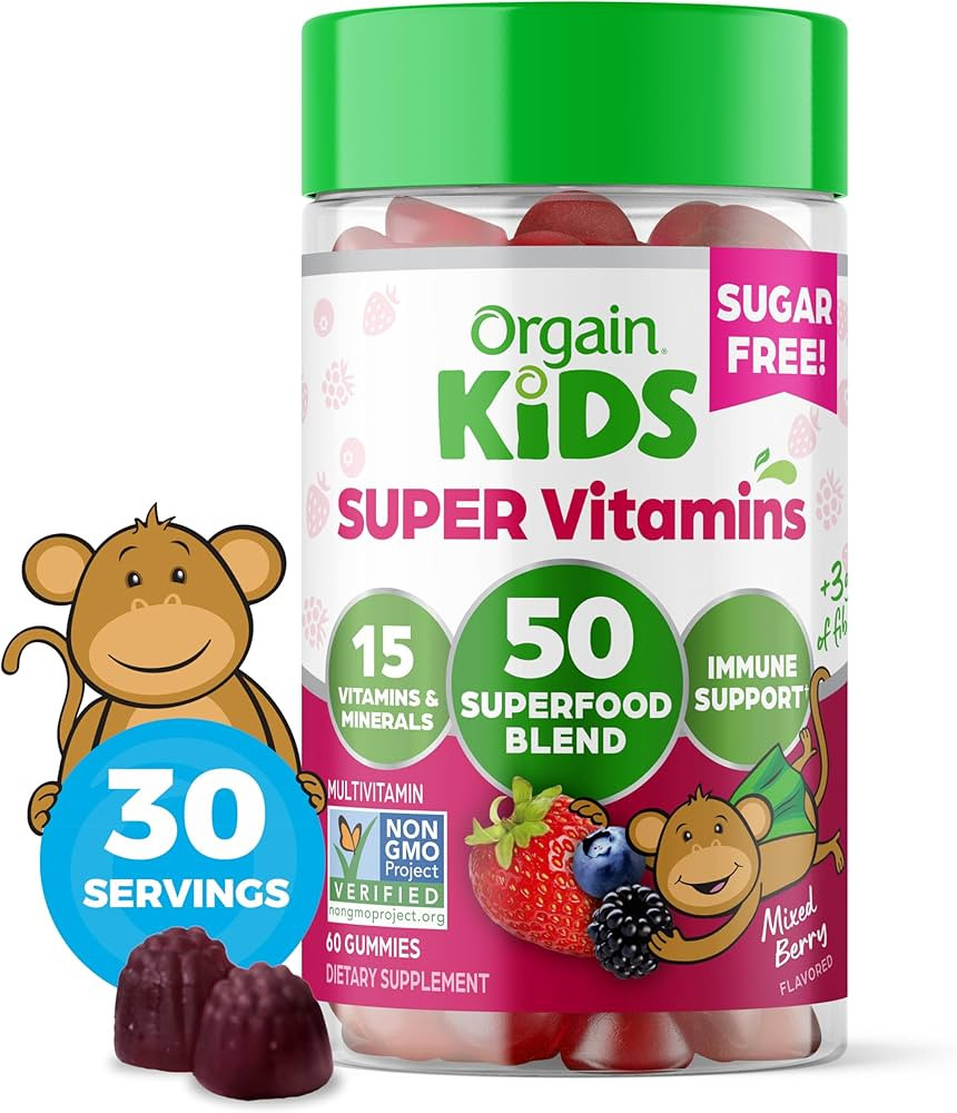 Orgain Kids Sugar Free Multivitamin Gummies, Vegan, 50 Superfoods, 15 Vitamins and Minerals, Immu... | Amazon (US)