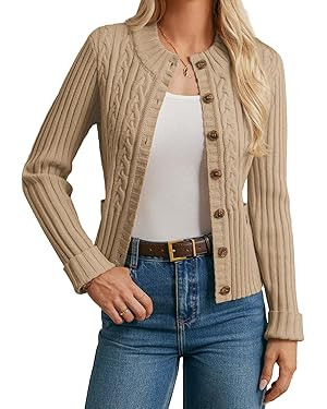 GRACE KARIN Women Button Up Cable Knit Sweater, Cropped Cardigan Sweaters, Chunky Winter Clothing... | Amazon (US)