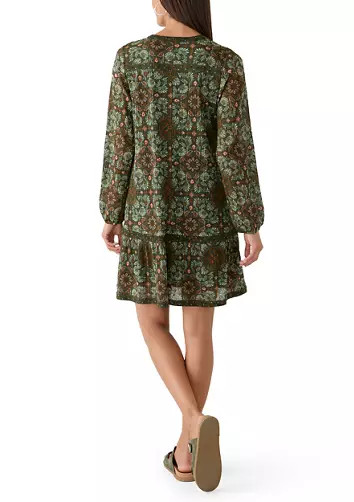 Women's Long Sleeve Printed A-Line Peasant Dress with Ruffles | Belk