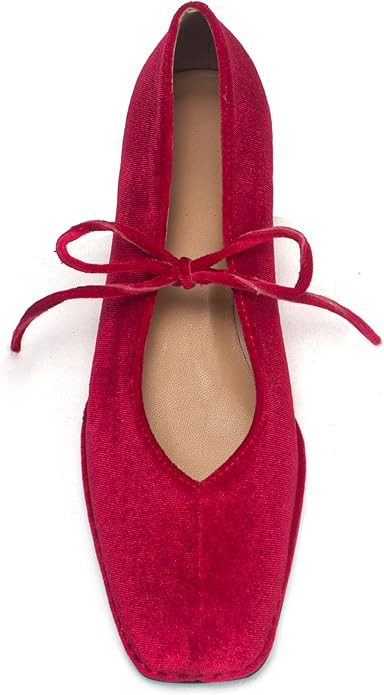 Lace Up Square Toe Ballet Flats for Women Cute Bow Slip On Mary Jane Flats Casual Ballerina Shoes | Amazon (US)