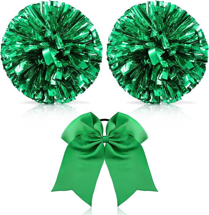 Hanaive 3 Pcs Cheerleading Pom Poms and Large Cheerleader Hair Bow Metallic Cheer Supplies for Te... | Amazon (US)