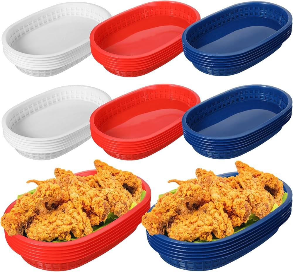 Nuanchu 36 Pcs 4th of July Fast Food Baskets 10.5 x 7 Inch Patriotic Food Baskets Red White and B... | Amazon (US)
