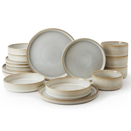 Famiware Star Dinnerware Set with Plates and Bowls, Service for 4 (16-Piece), Stoneware Kitchen Dishes Dinner Sets - Cappuccino White | Amazon (US)