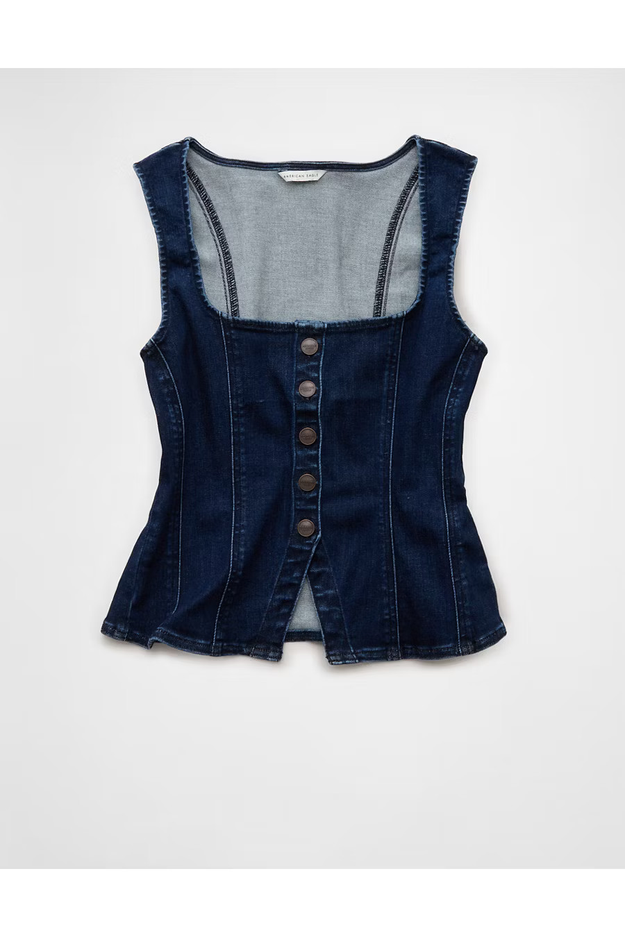 AE Square Neck Button-Up Denim Vest Women's Dark Wash XXS | American Eagle Outfitters (US & CA)