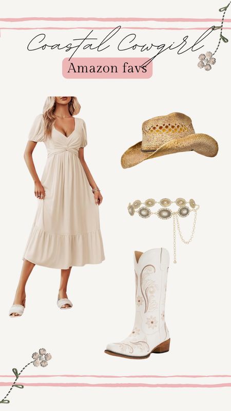 Coastal Cowgirl Esthetic💕 cowgirl hat, cowgirl boots, chain belt, floral, girly, flowy dress, maxi dress, spring, summer, country

#LTKsalealert #LTKSpringSale #LTKSeasonal