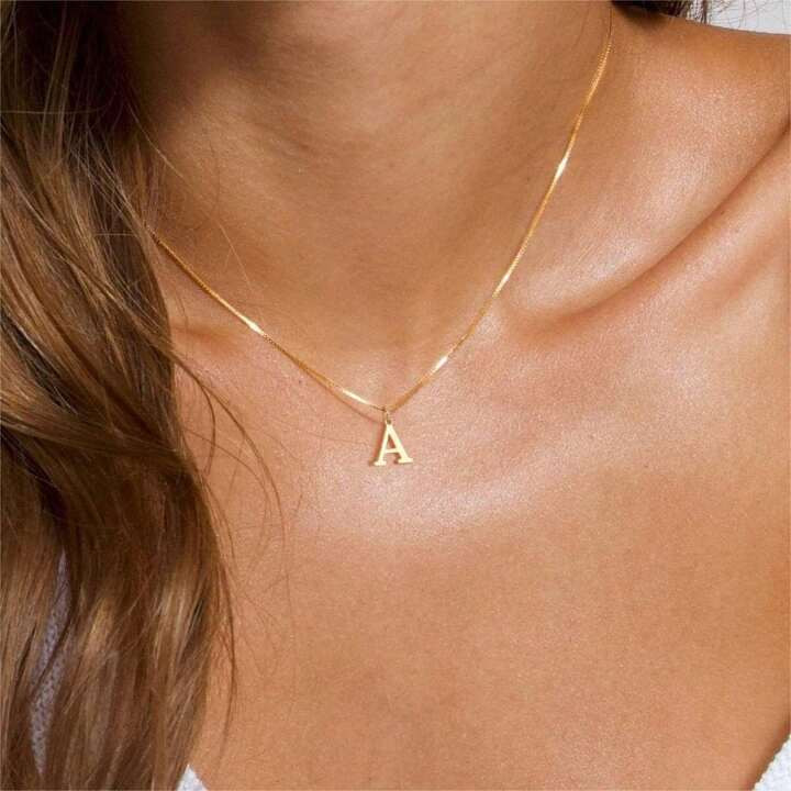 TUANZISP 1pc Gold Initial Necklaces For Women Girls, Dainty Gold Letter Necklace Tiny A-Z Pendant... | SHEIN