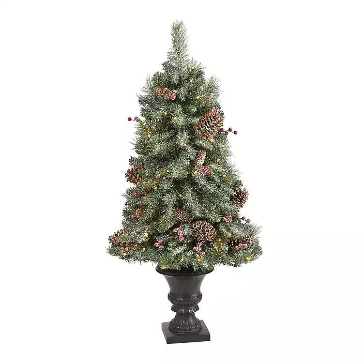 4 ft. Pre-Lit Frosted Berry and Pine Tree in Urn | Kirkland's Home