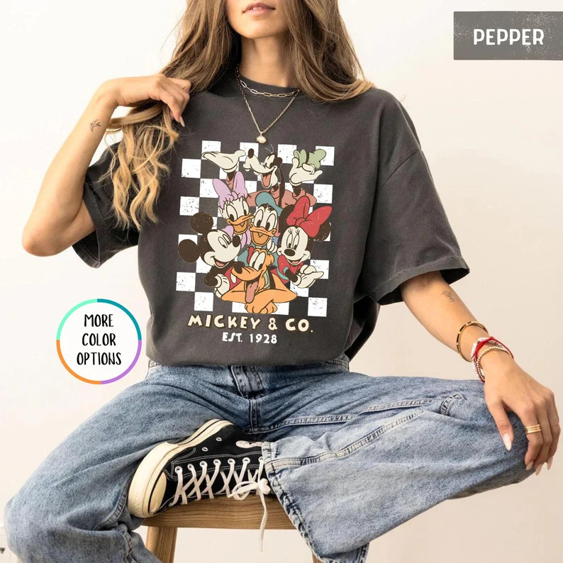 Retro Mickey and Friends Shirt, Disney Checkered Shirt, Mickey and Co Shirt, Disney Vacation Shir... | Etsy (US)