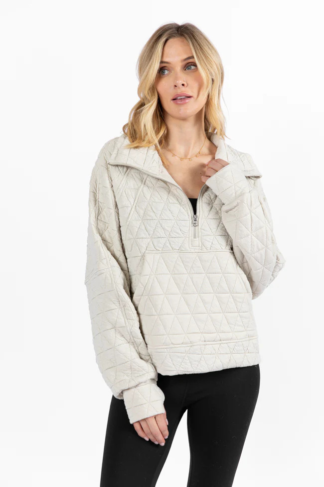 Love Is Everything Ivory Quilted Quarter Zip Pullover | Pink Lily
