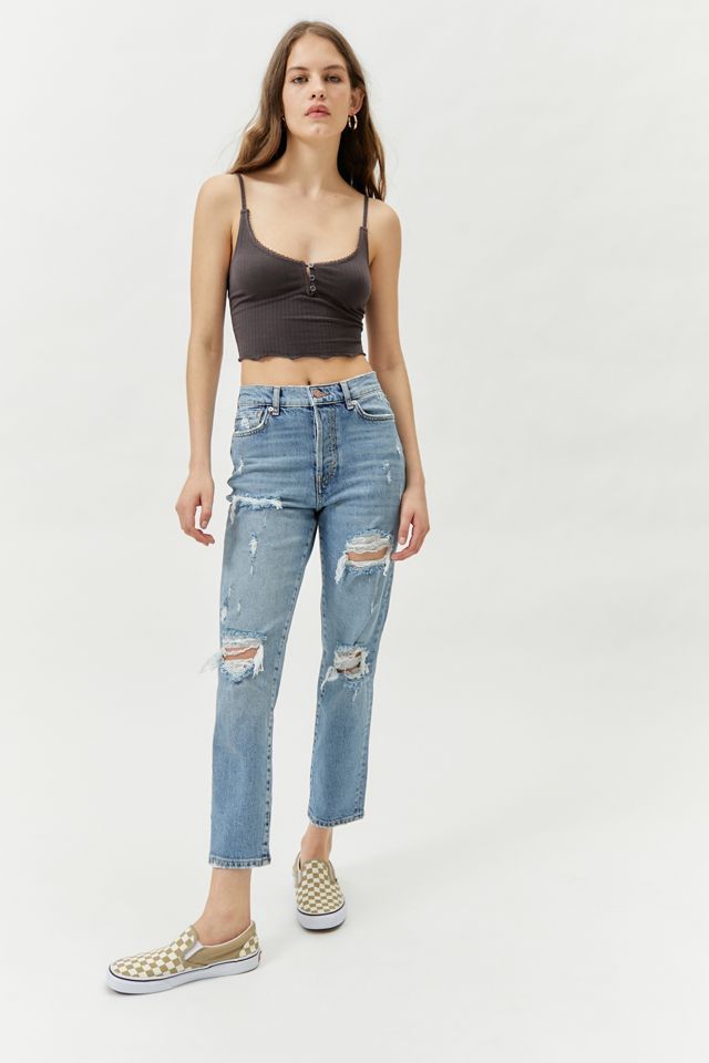 BDG Comfort Stretch Slim Straight Jean – Distressed Medium Wash | Urban Outfitters (US and RoW)